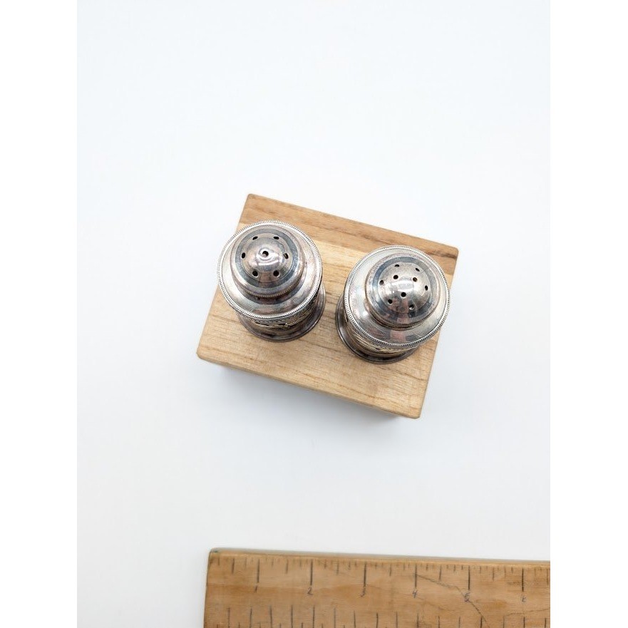 Vintage Japanese Sterling 950 Silver Bamboo Caged Glass Salt & Pepper Shakers