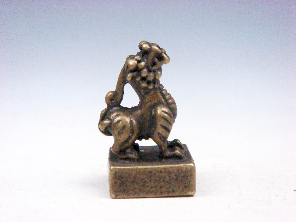 Fine Brass Crafted Sculpture Seal Paperweight w/ Monster Pi-Xiu Top #08082205
