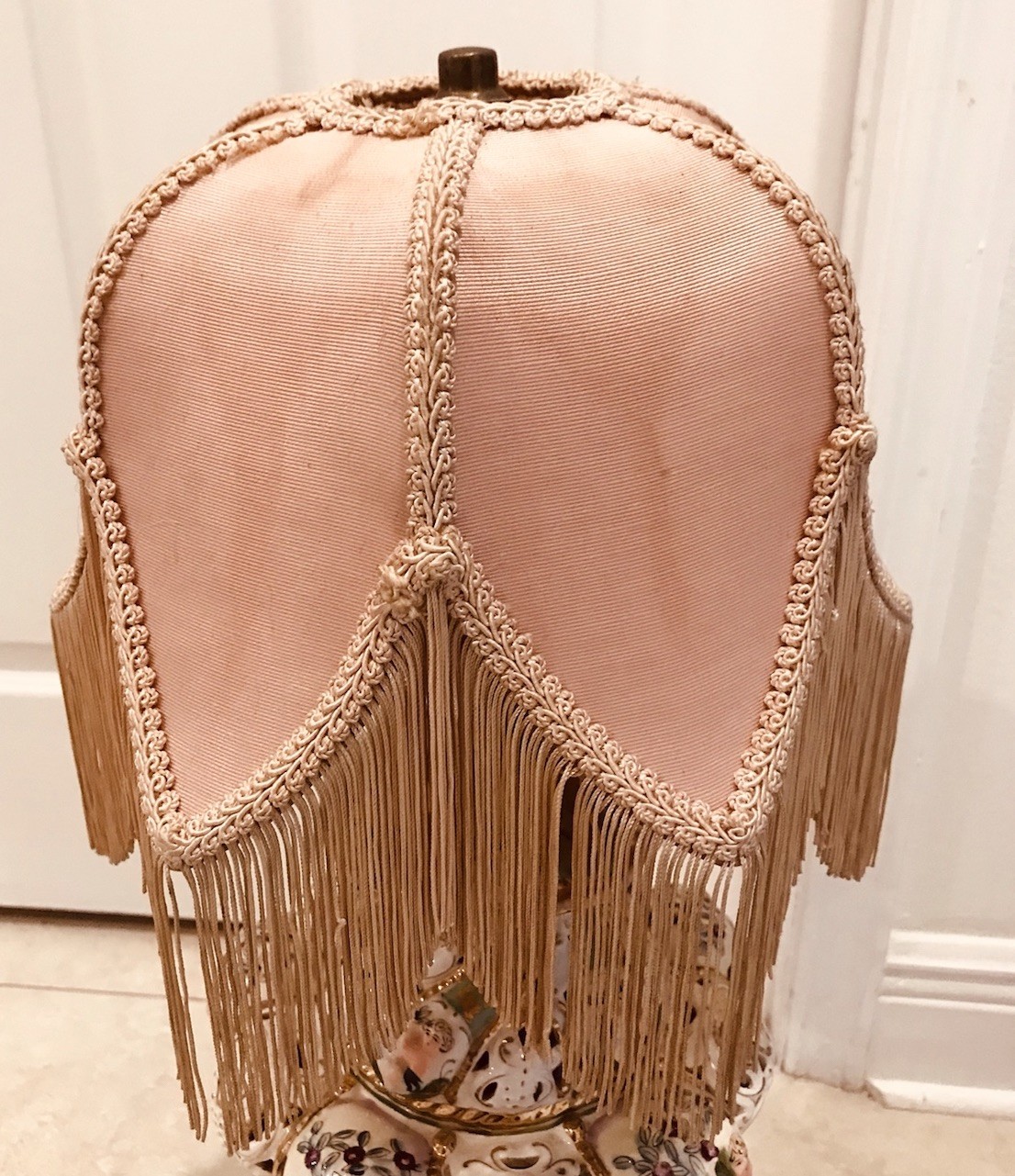 Antique Victorian French Style Lamp Shade 6 Leaf ￼Fringe Pink 11” x 7.5” ￼￼