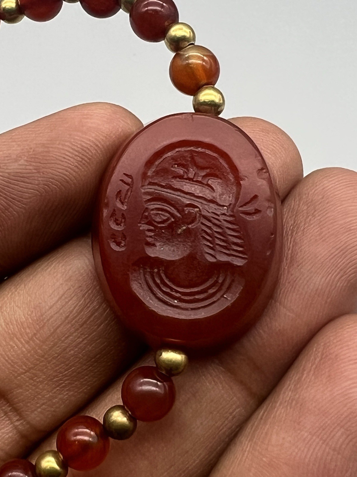 Vintage Carnelian Signet Agate Beads Bracelet Central Asia Merchant Seal