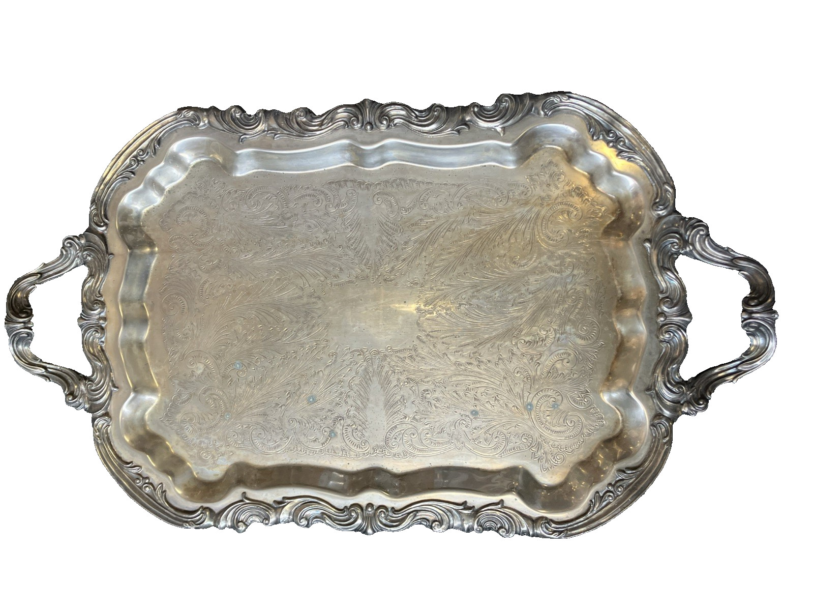 Serving Tray Silverplated with Handles & Footed Heavy Tray 25 x14x 2 3/8 inches