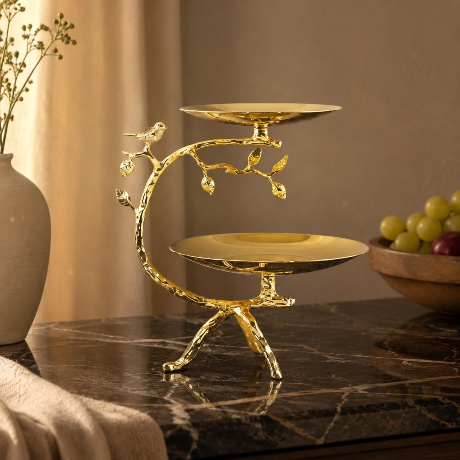 Double Tier Fruit Tray Electroplated Home Decor Modern Design for Living Room