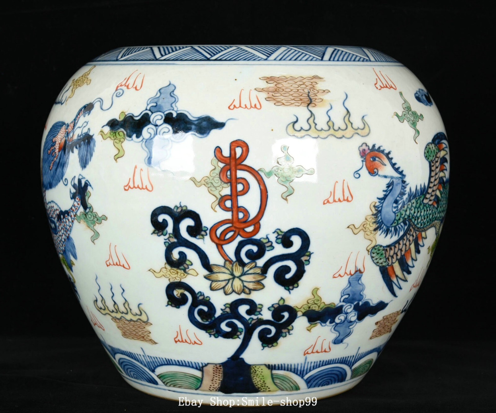 9.4″ Kangxi Dynasty Doucai Porcelain Dragon Phoenix Animal Pot Jar Crock