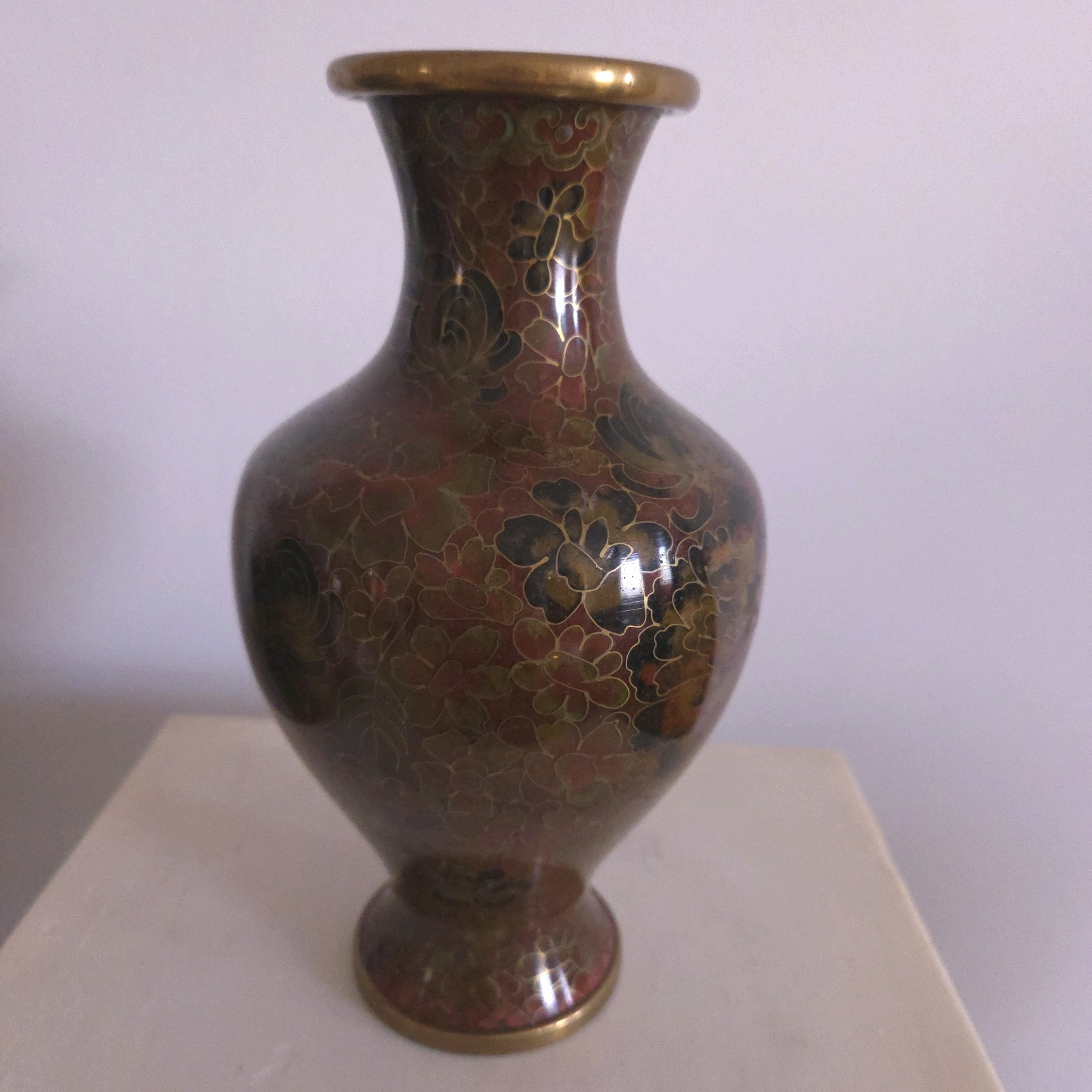 Vintage Chinese Jingfa Cloisonné Vase Multicolour Floral Enamel Brass Handmade