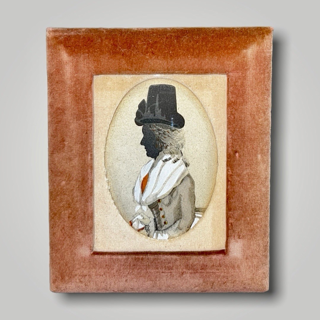 Antique 19thC. American Folk Art Miniature Portrait Silhouette Painting 5 1/2”X5