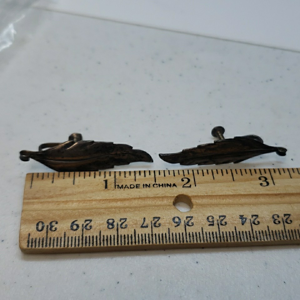 Sterling Silver Leaf Screw Back Earrings Maciel Vintage Mexico