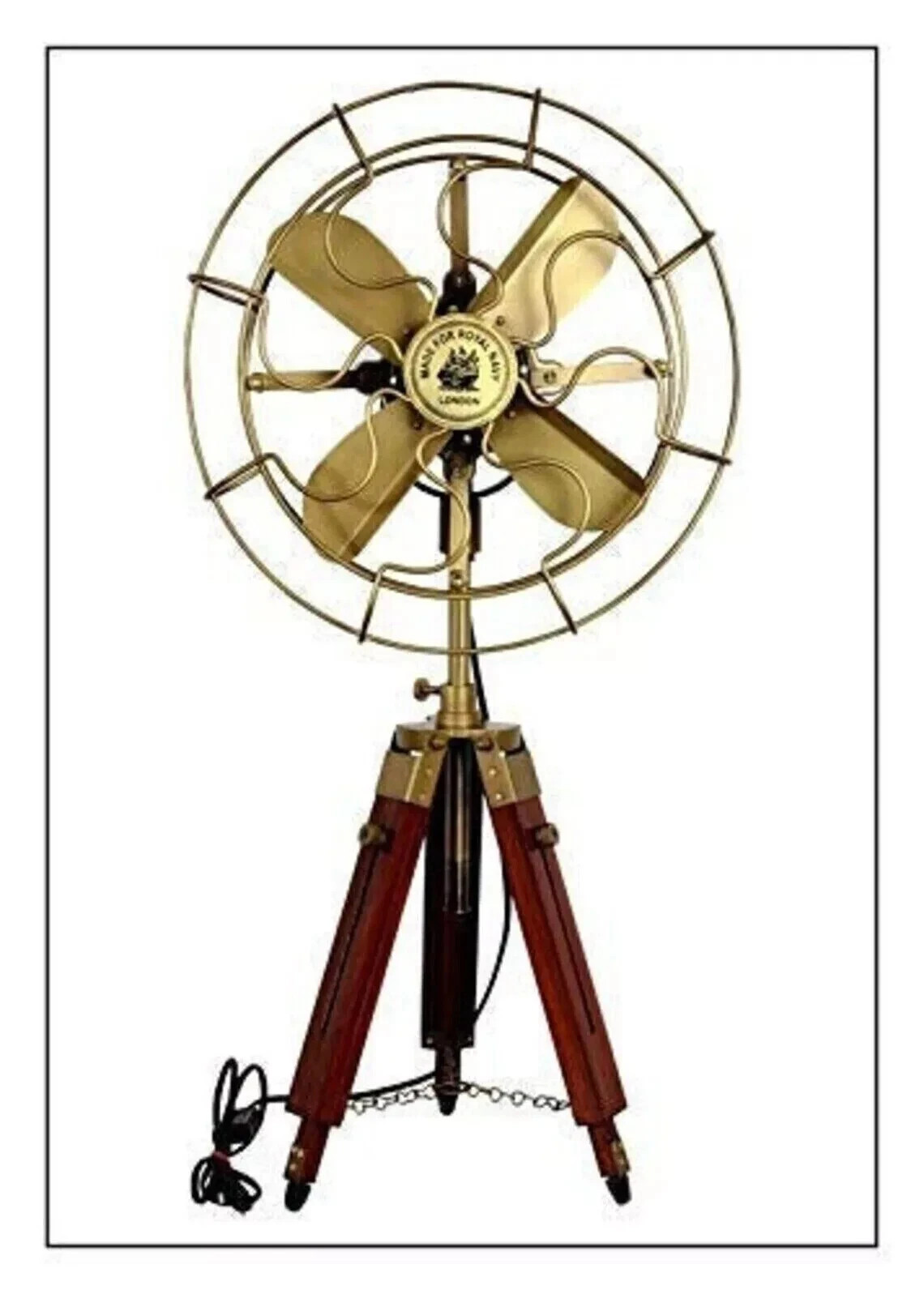 Antique Brass FAN Golden Nautical Adjustable Hight Vintage Look Tripod Table Fan