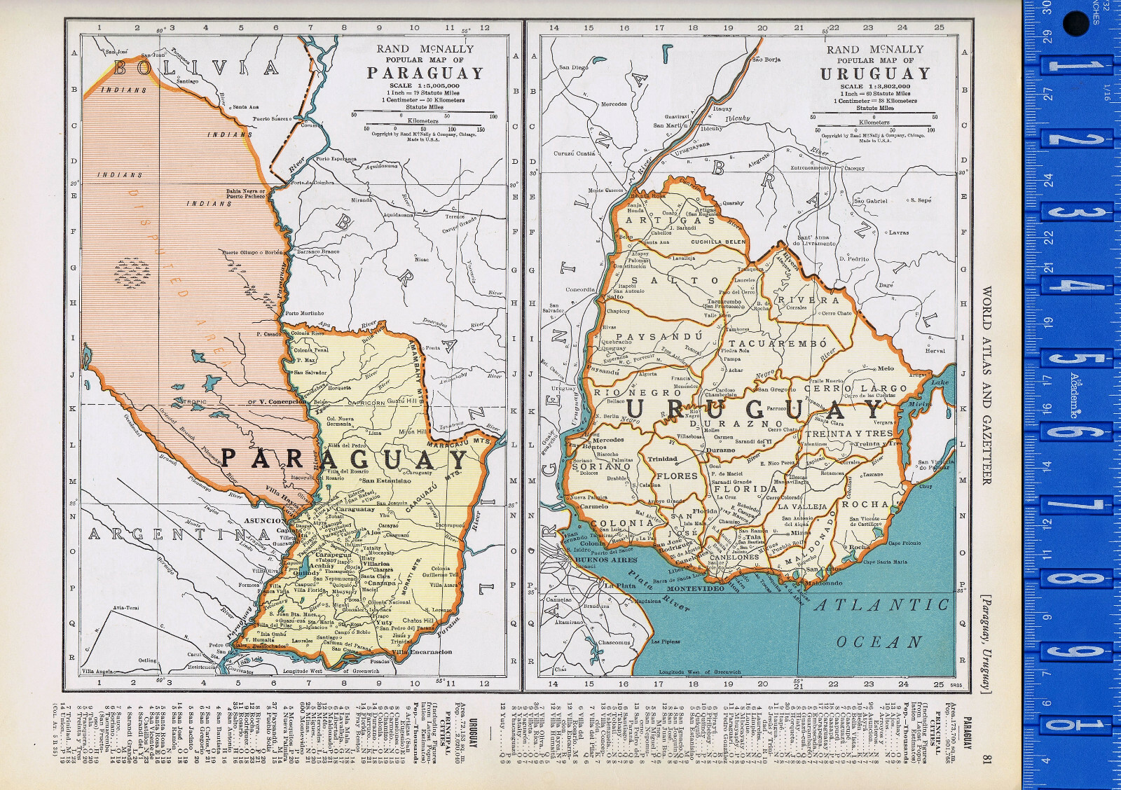 1935 PARAGUAY, URUGUAY, ARGENTINA & CHILE- 2-Sided Color Map 11″ X 13.5″