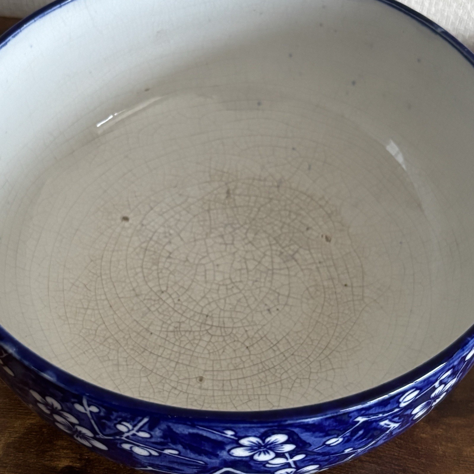 Antique Minton Prunus Transferware Large Salad Or Fruit Bowl Blue And White