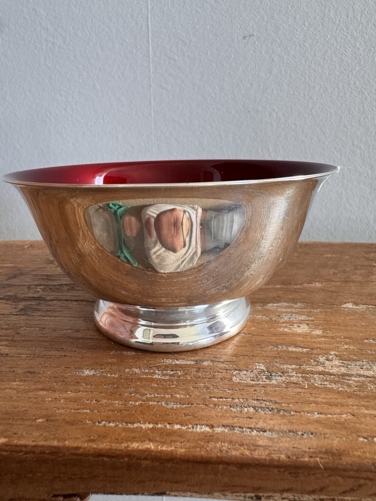 Vintage Reed & Barton 101 Red Enamel Silver Plate Revere Bowl Candy Dish, 5”