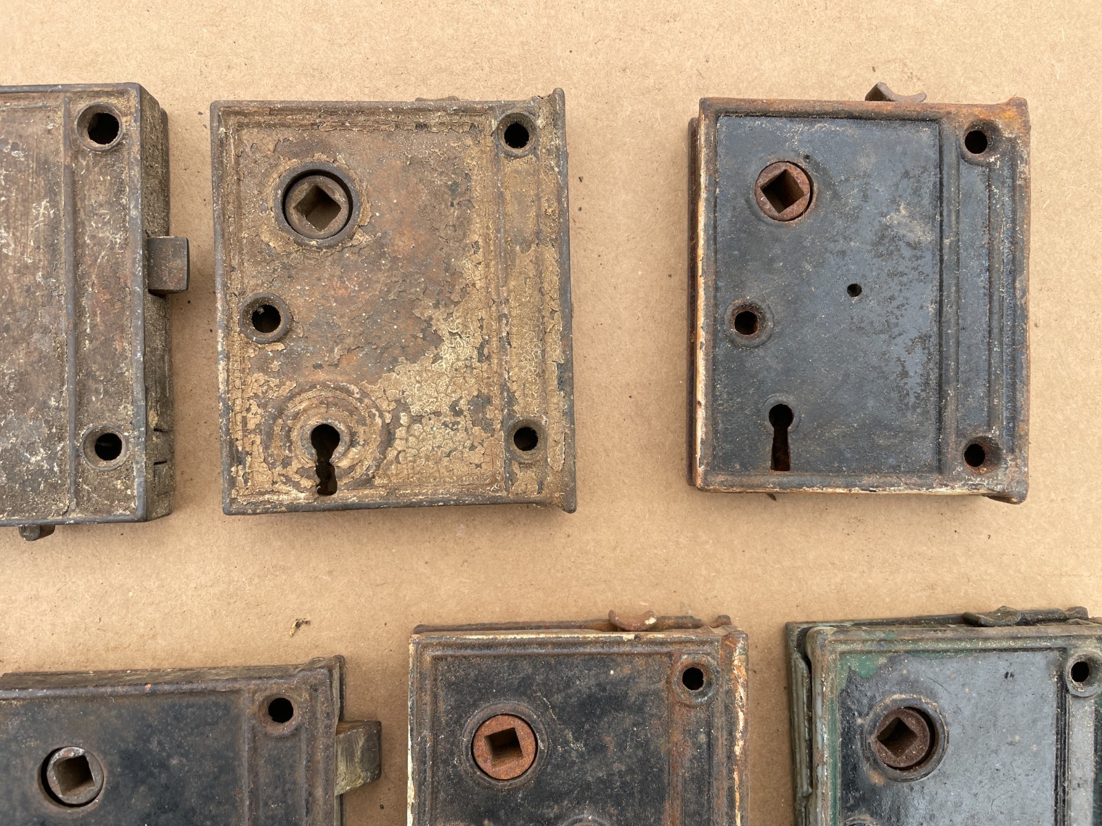 OUTSTANDING Lot of (11) Antique DOOR RIM LOCKS Cast Iron Locks Applied on door