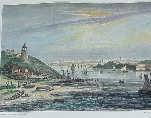 1850 handcoloured Hermann Meyer New York Bay From Staten Island