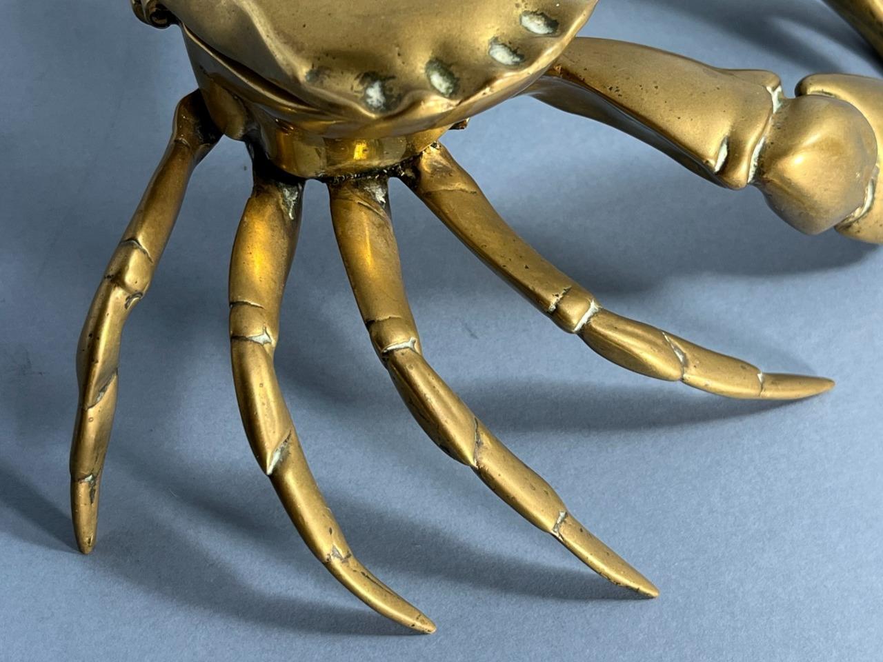 SCARCE UNUSUAL ANTIQUE VICTORIAN BRASS NATURALISTIC CRAB INKWELL & LINER