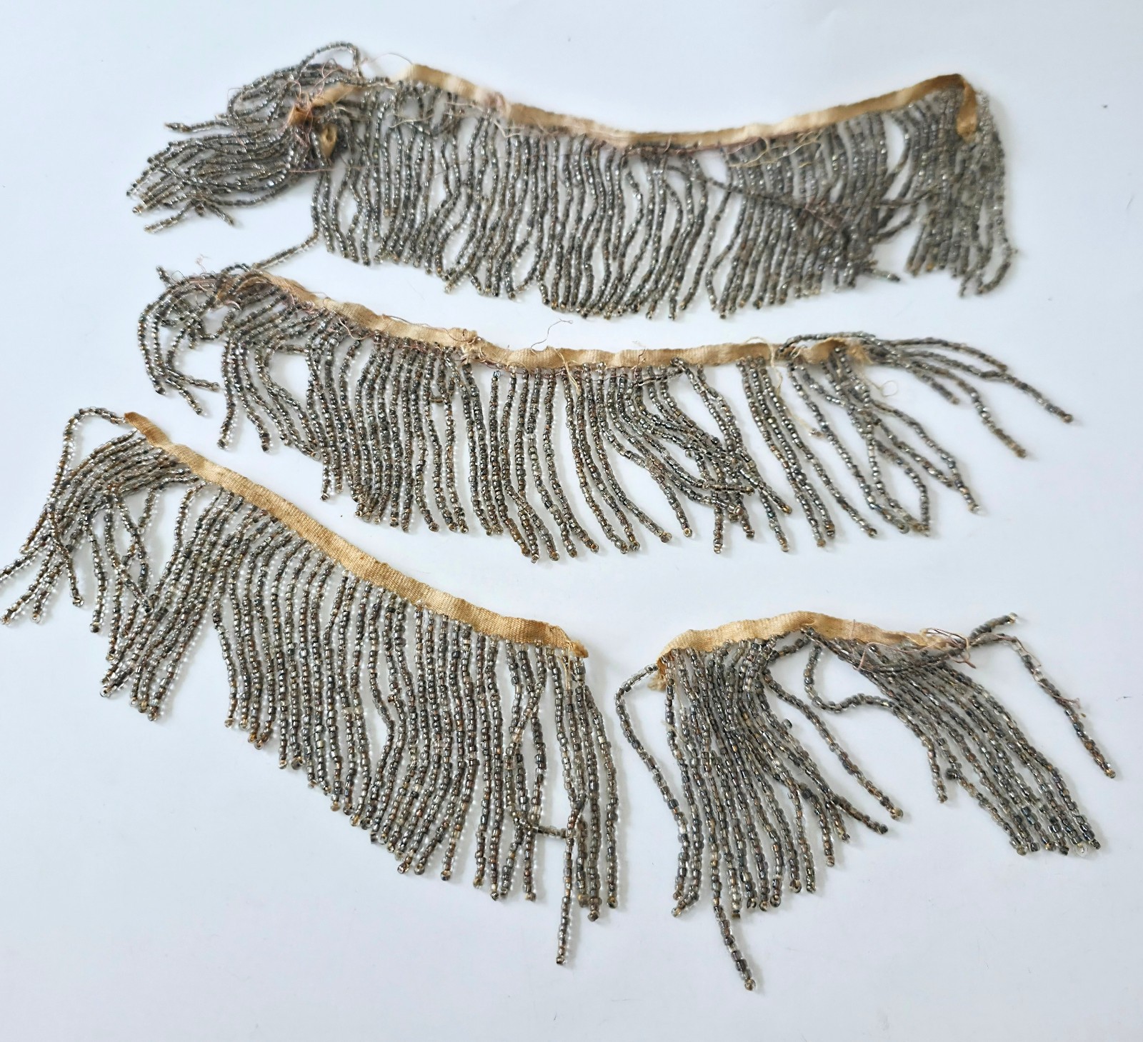 Antique French Castell Seed Bead Victorian Fringe, Lot of 4 Pieces