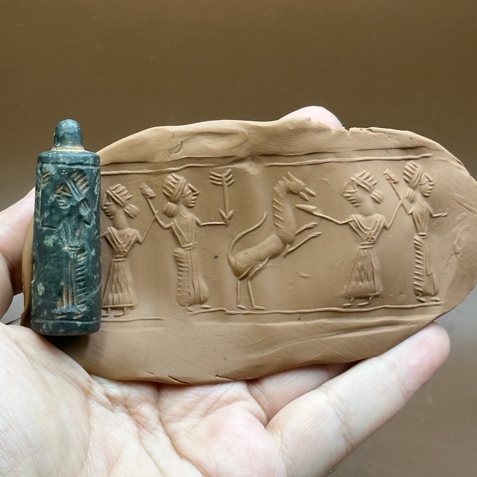Very Rare Ancient Near Eastern Cylinder Shape Seal Stamp With Unique Intaglio
