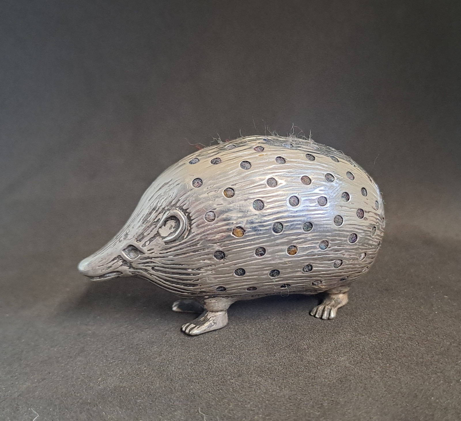 Solid Silver Hedgehog Pin Cushion. Birmingham 1906. S & Co.