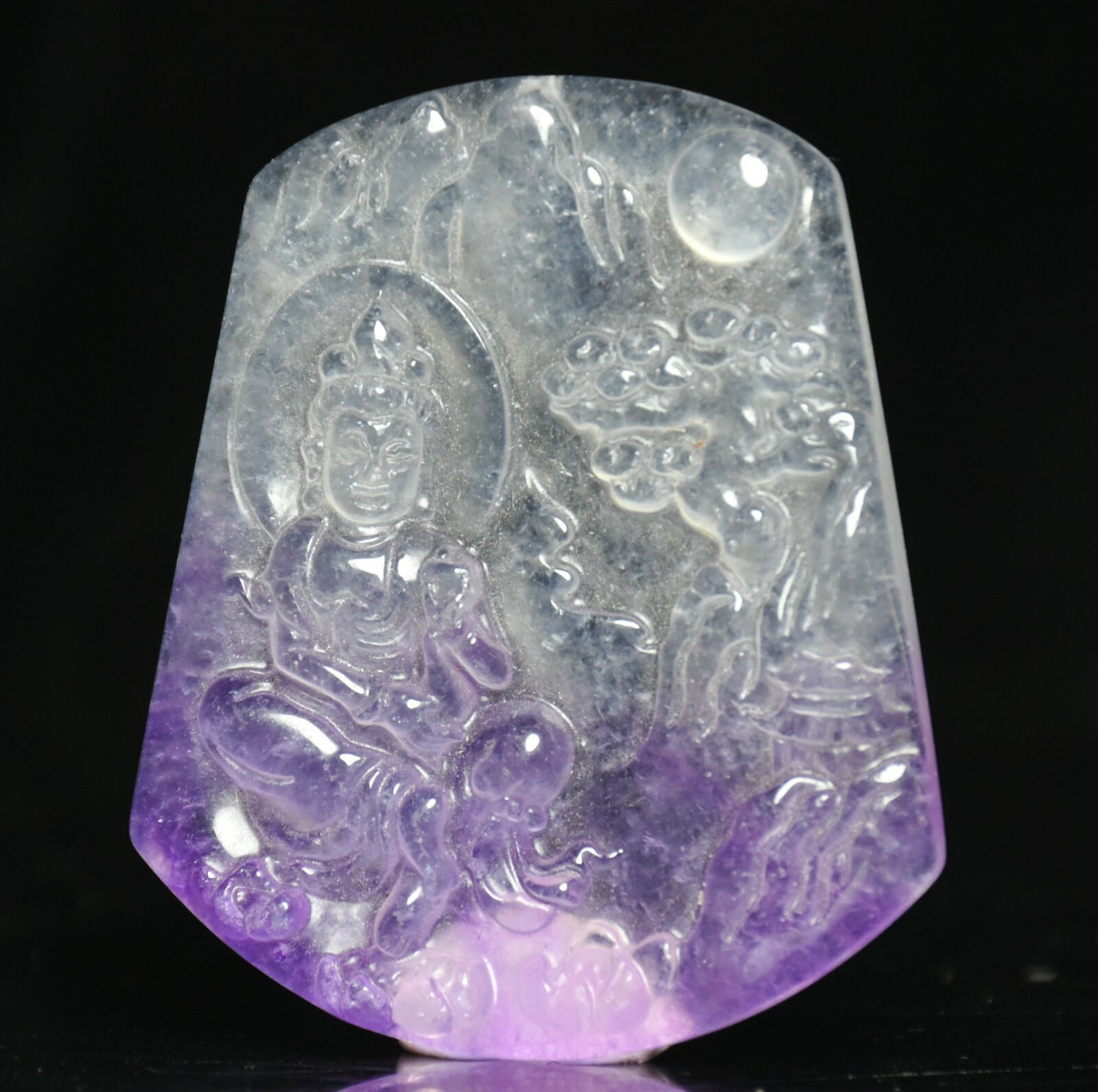 6CM Hongshan Culture Purple Jade Kwan-yin Bodhisattva Goddess Amulet Pendant
