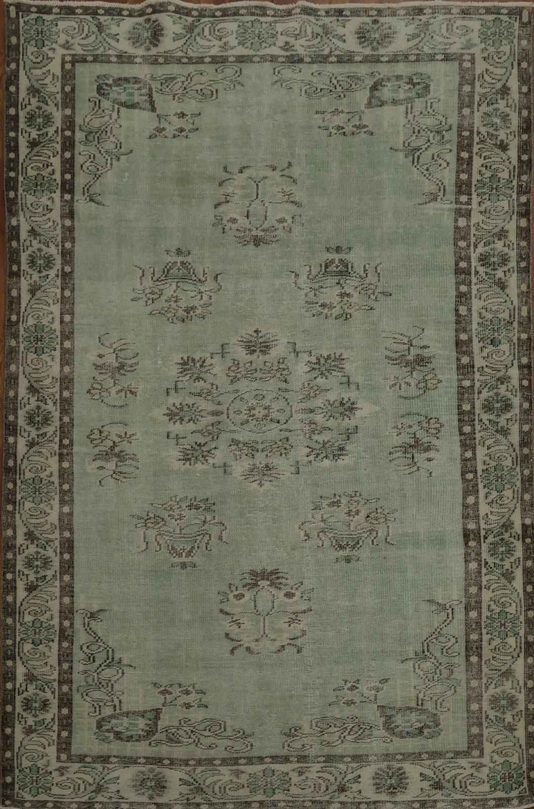 Elegant Vintage-Turkish Handmade Green Rug 6×9 Living Room Classic Floral Carpet