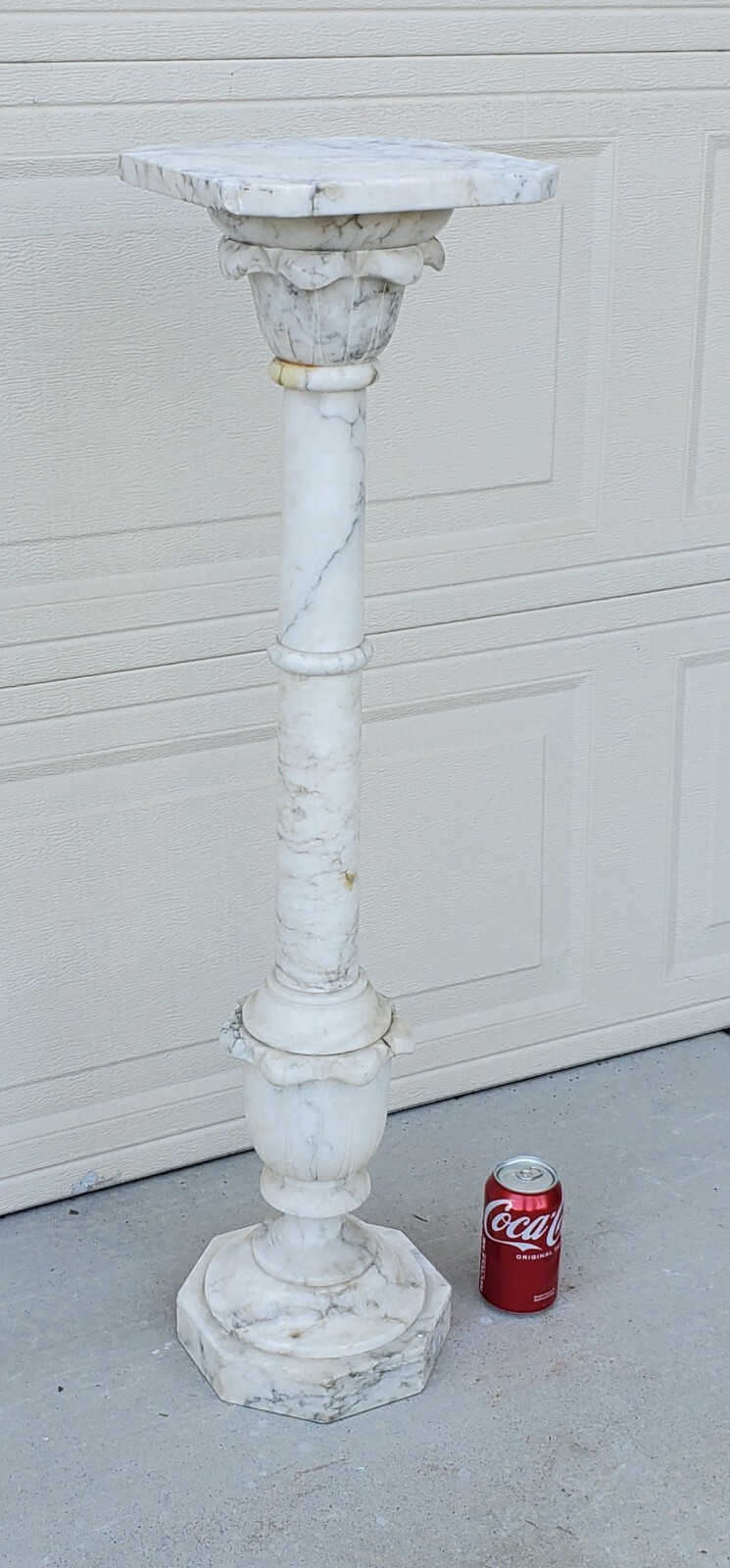 Antique Italian Calcutta Marble Carved Column Pedestal Display Plant Stand