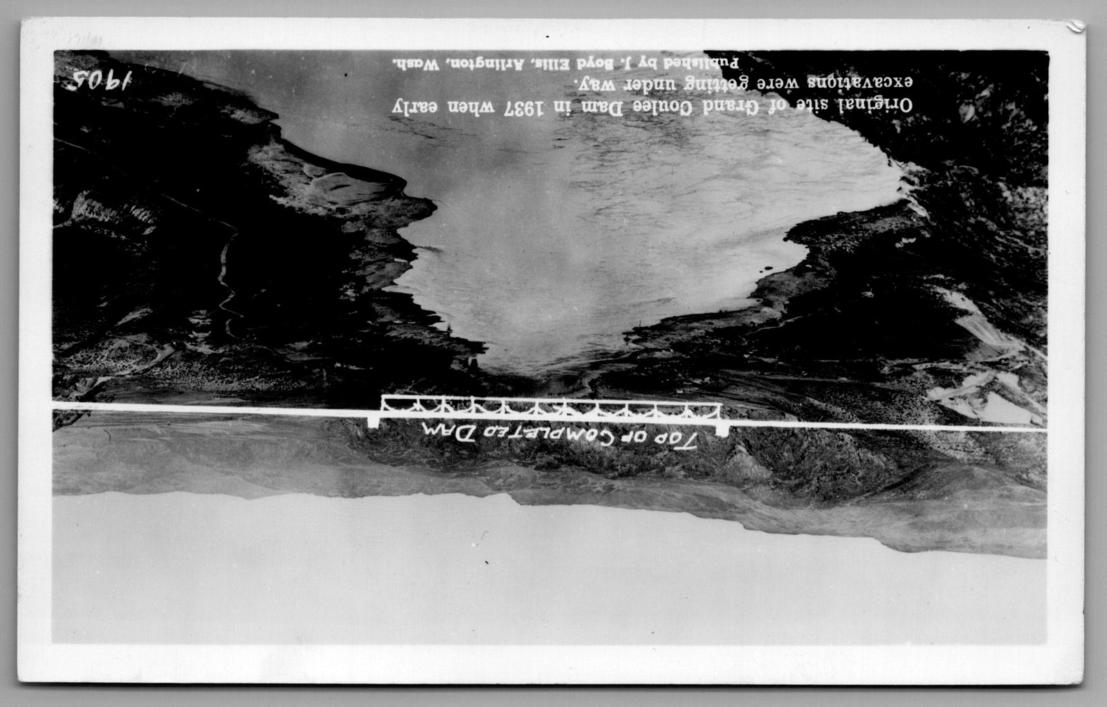 1937 Grand Coulee Dam Site Original Photo Postcard J. Boyd Ellis Kodak Paper
