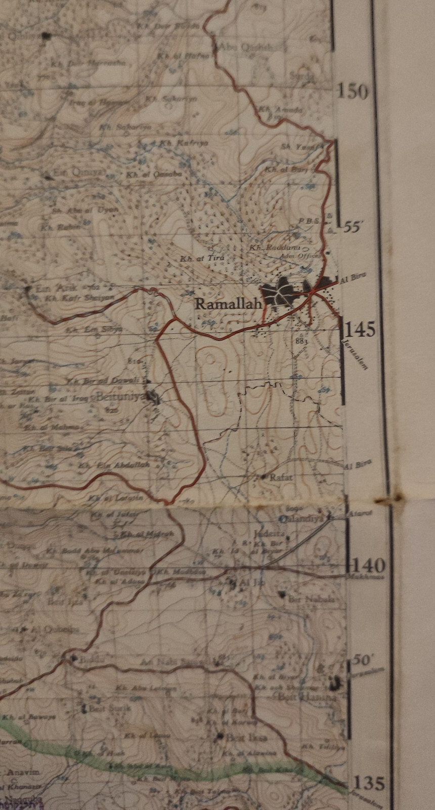 RAMLE – Israel map 1953 Hebrew 50x70cm Ramallah Bethlehem sheet 8 Palestine