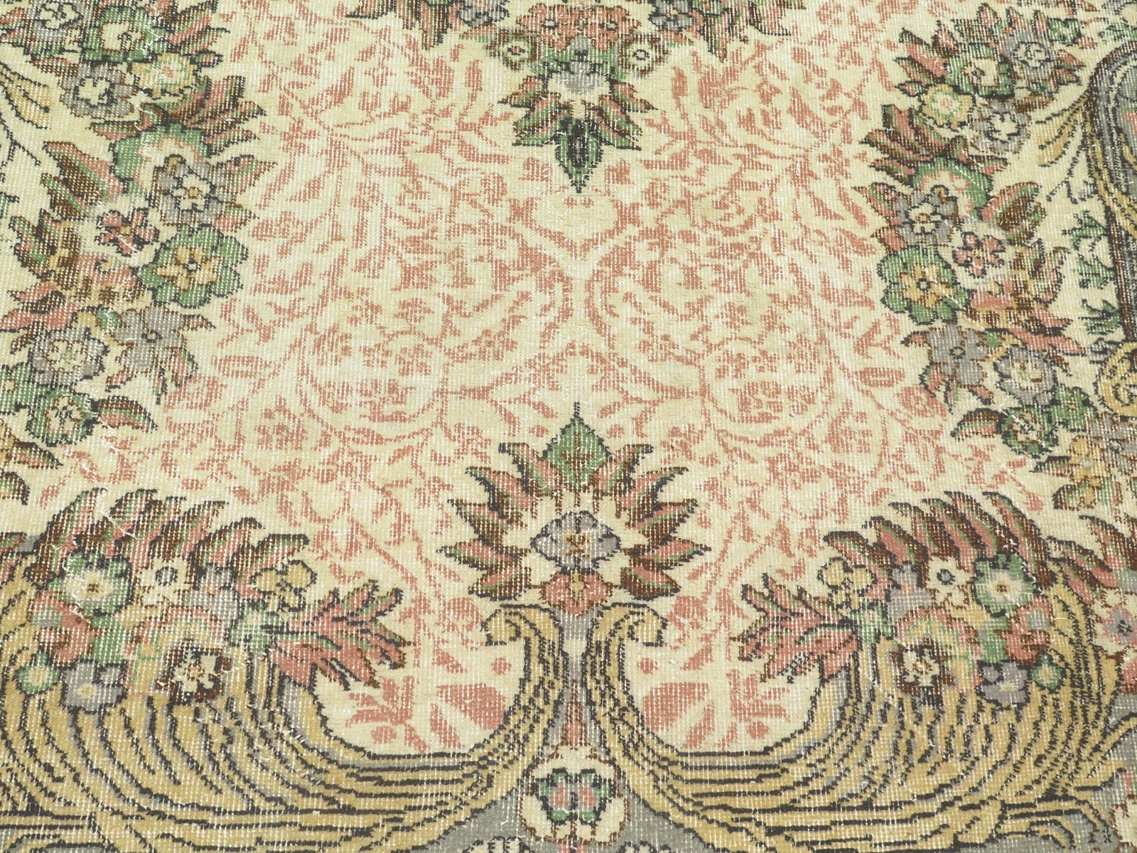 Sage Green Vintage Distressed Turkish Large Carpet, Handmade Wool Rug 70″x114″