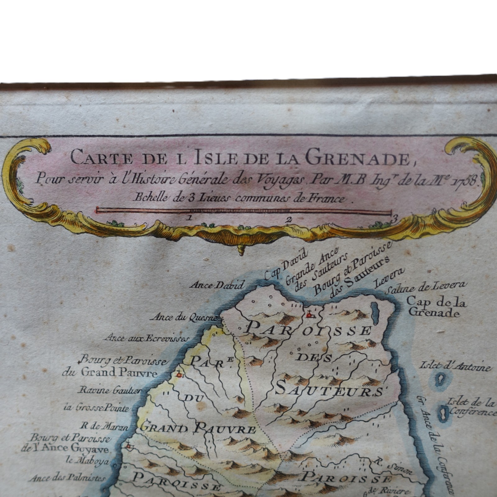 1758 Bellin Map Grenada Caribbean Hand Coloured Copper Engraving