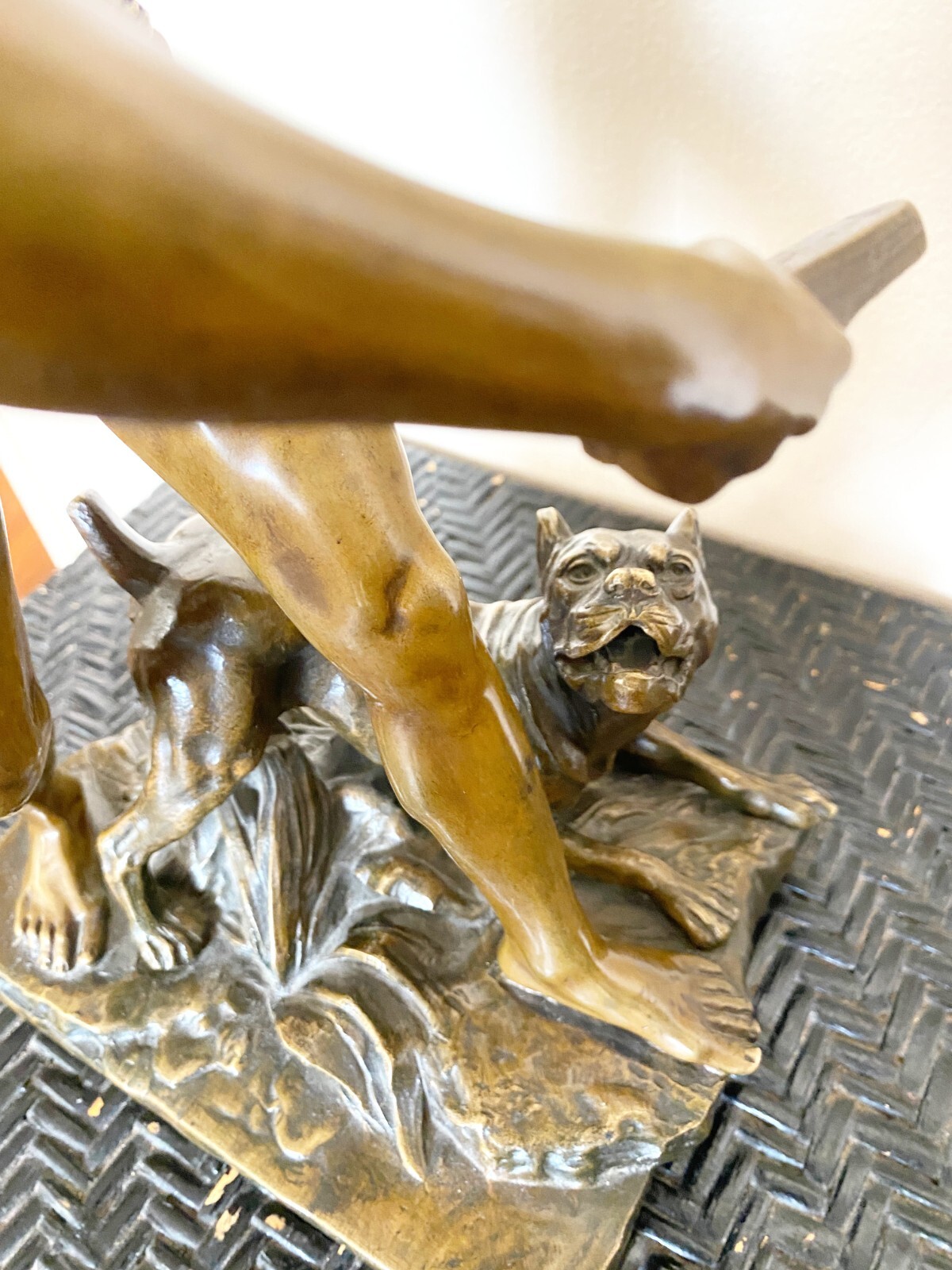 Antique Large solid BRONZE Boy Play Dog Art statue Sculpture – E Fontaine French