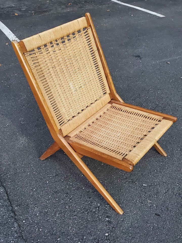 VINTAGE HANS WEGNER STYLE MCM MID CENTURY MODERN FOLDING ROPE LOUNGE CHAIR