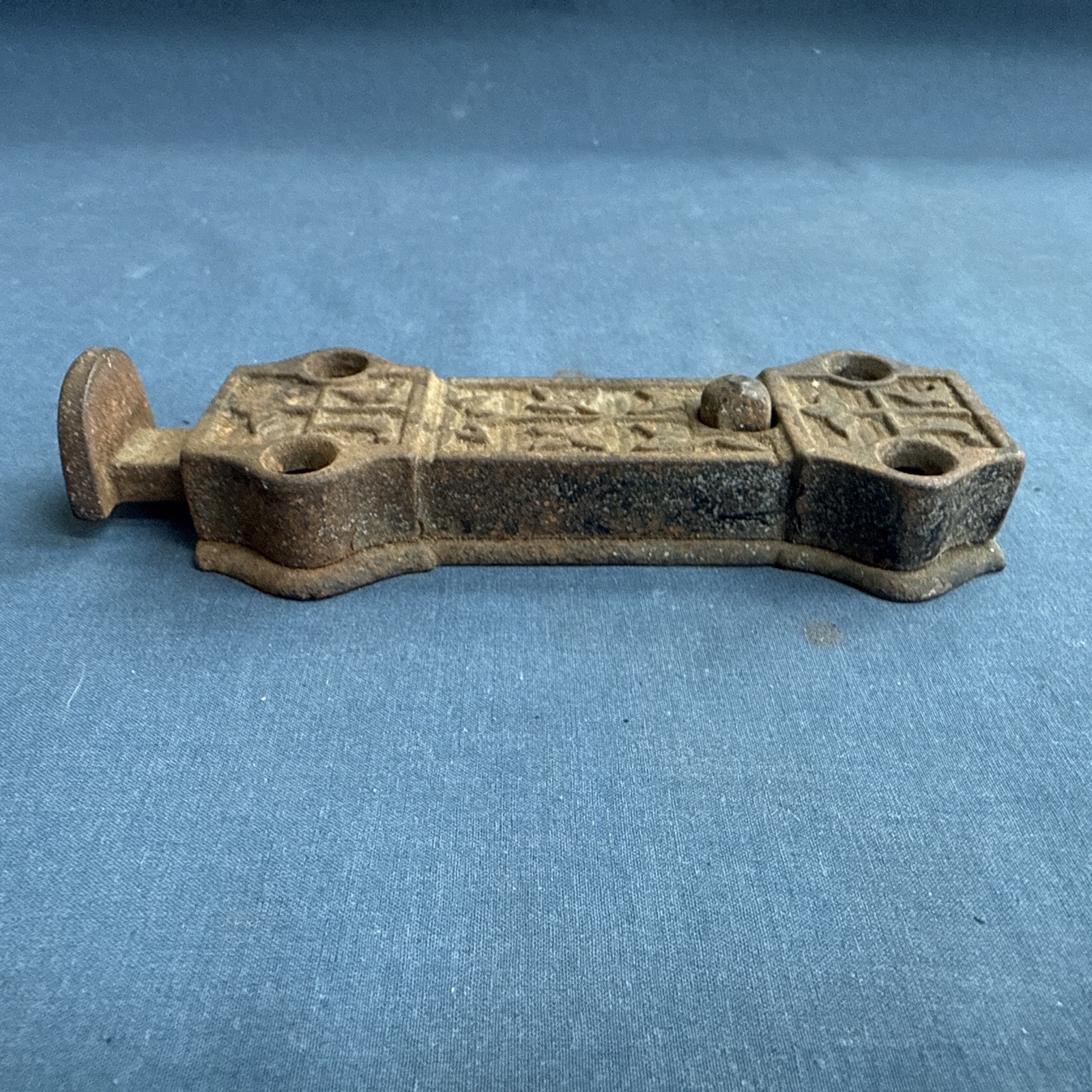 Antique Eastlake Spring Loaded Push Button Slide Bolt Cast Iron Door Latch