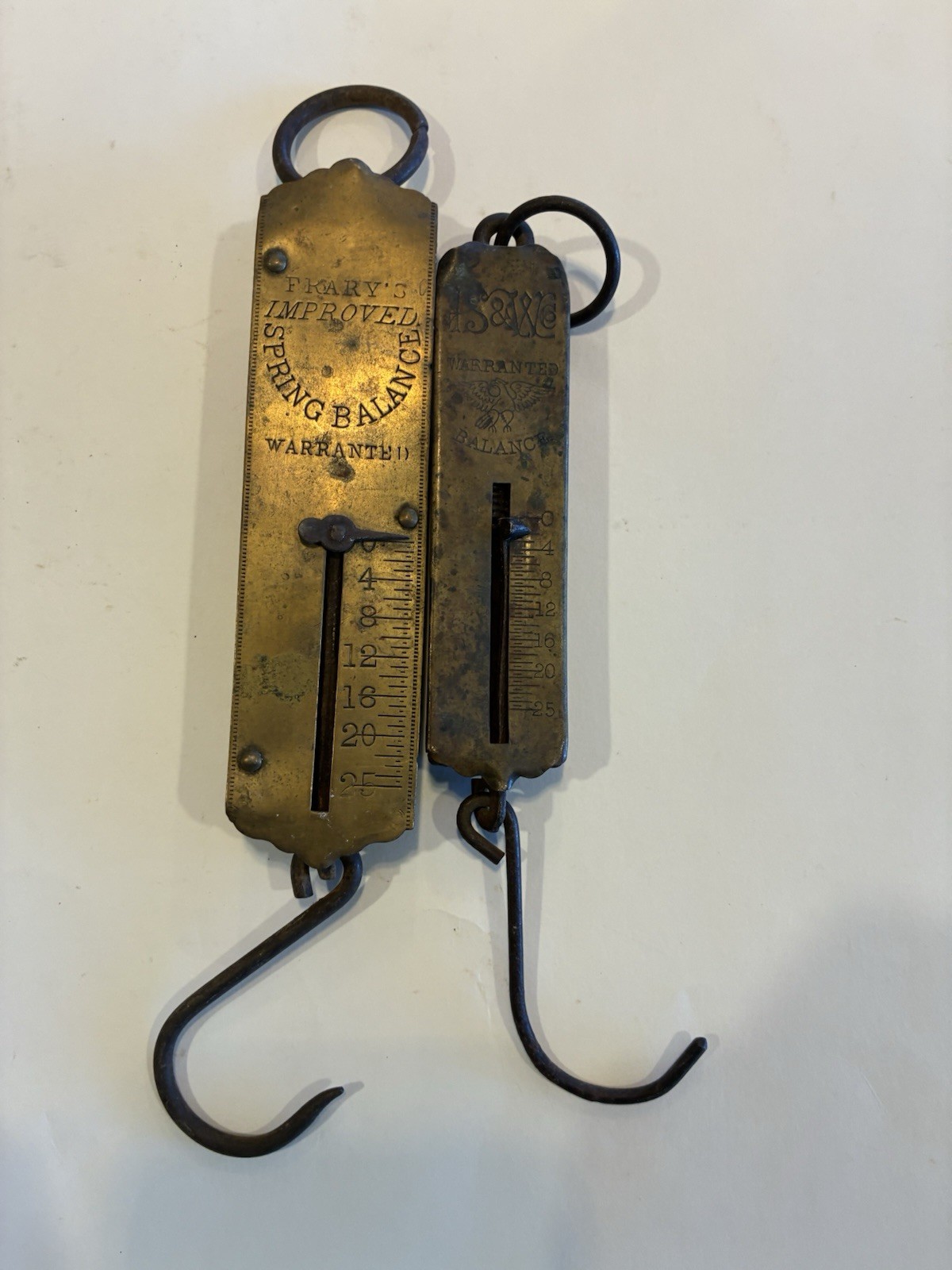 2 Antique/Vintage Scales Frary’s Improved Balance #2 and S&W 0-25 Pounds, Brass