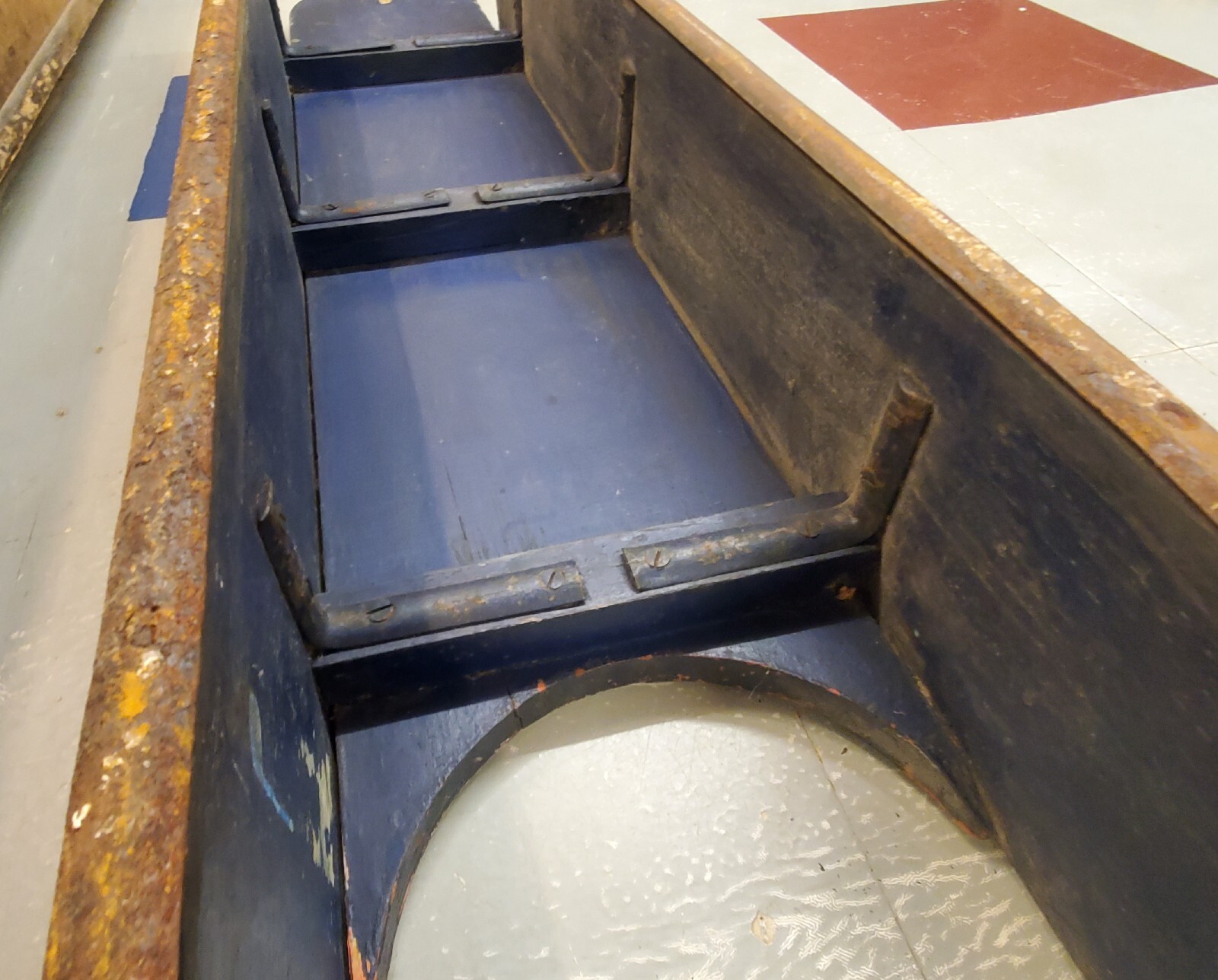 Antique Vintage Solid Wood Snowboard Sled Primitive Red White Blue Ice Sled Bob