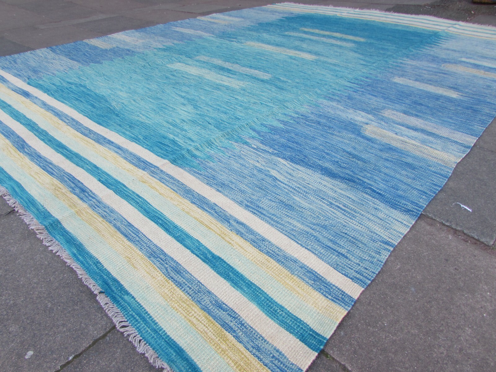 Vintage Kilim Traditional Hand Made Oriental Blue Wool Large Kilim 393x292cm