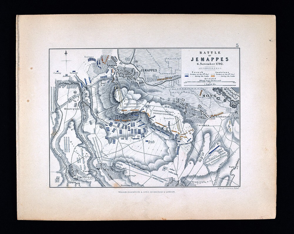 1855 Johnston Military Map Battle Jemappes 1792 French Revolutionary War Belgium
