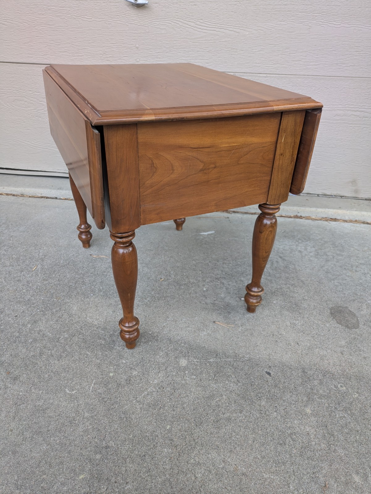 Vintage Rustic Country Colonial Solid Cherry Wood Drop Leaf 2-Drawer End Table B