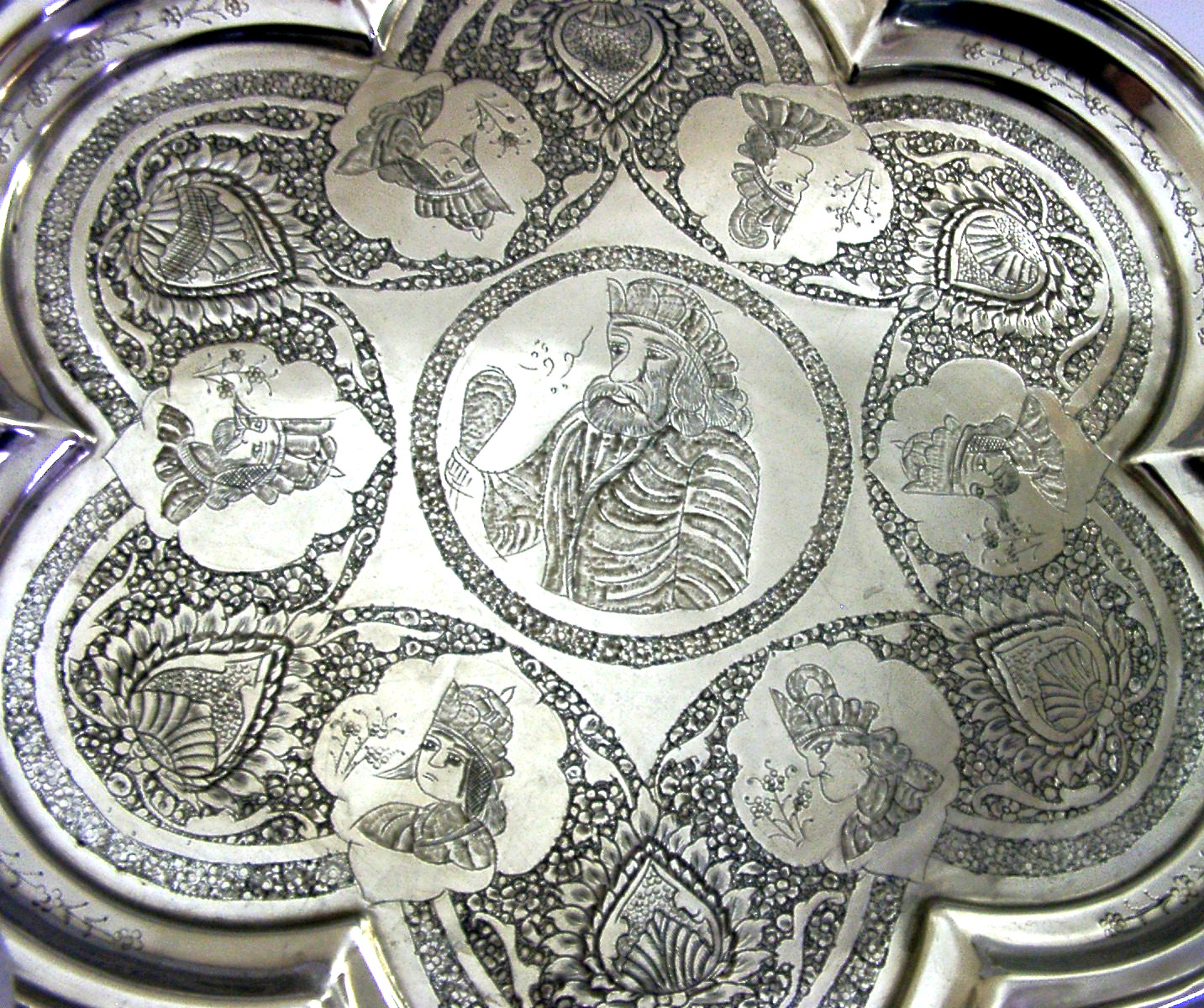 HUGE 752g PERSIAN EASTERN SOLID SILVER TRAY SALVER c1920 ANTIQUE 13.5 inch