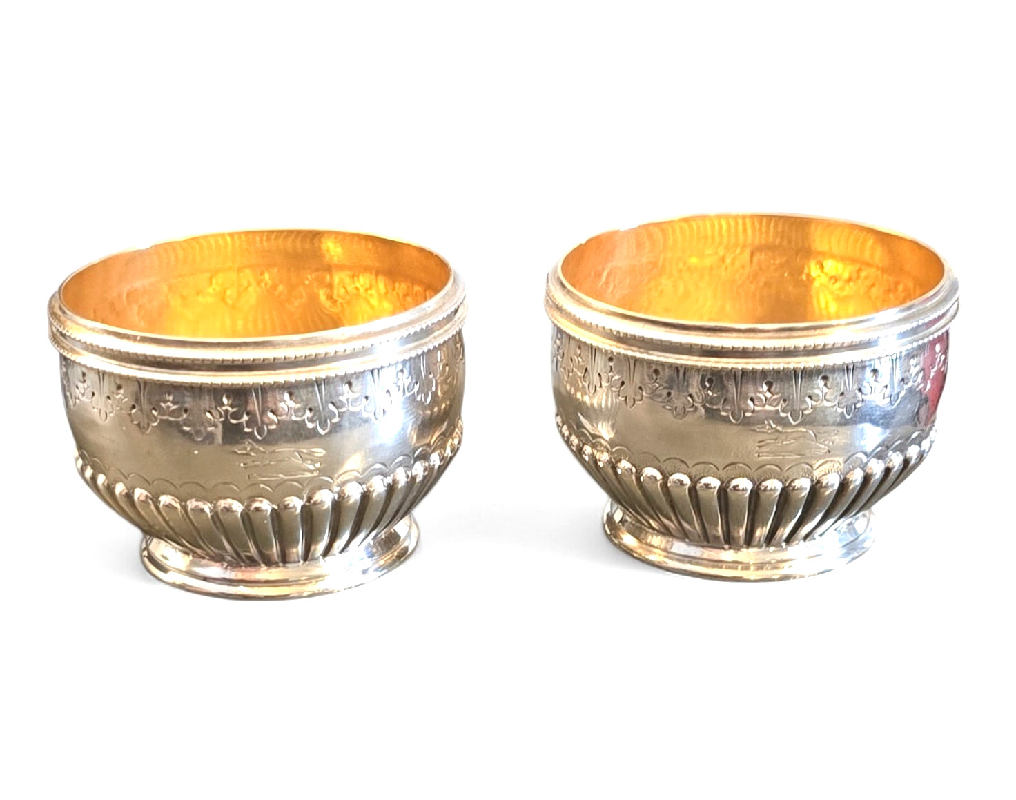 Antique Sterling Silver Salts Pair w/Gilt Interior, London 1880 by Charles Adams