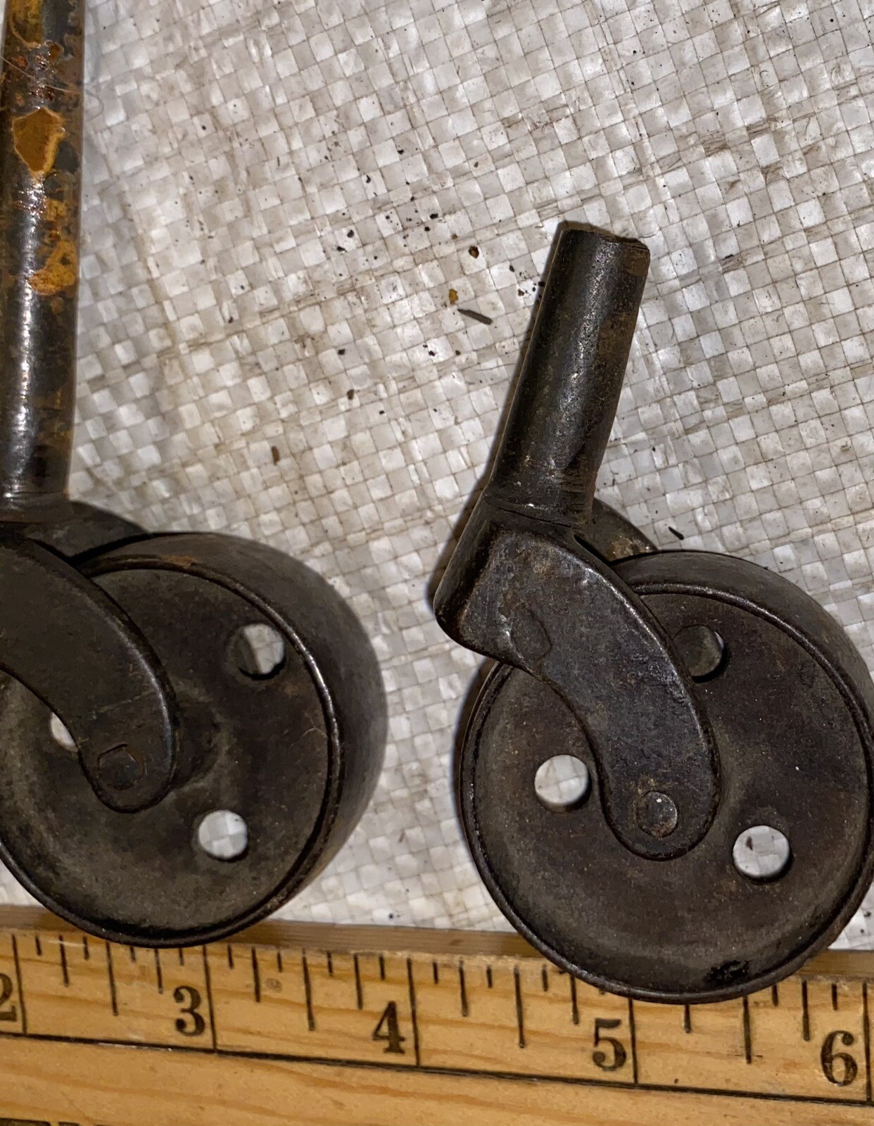 MIXED LOT OF 6 ANTIQUE WOOD & METAL FURNITURE CASTOR WHEELS AS IS/AS PICTURED