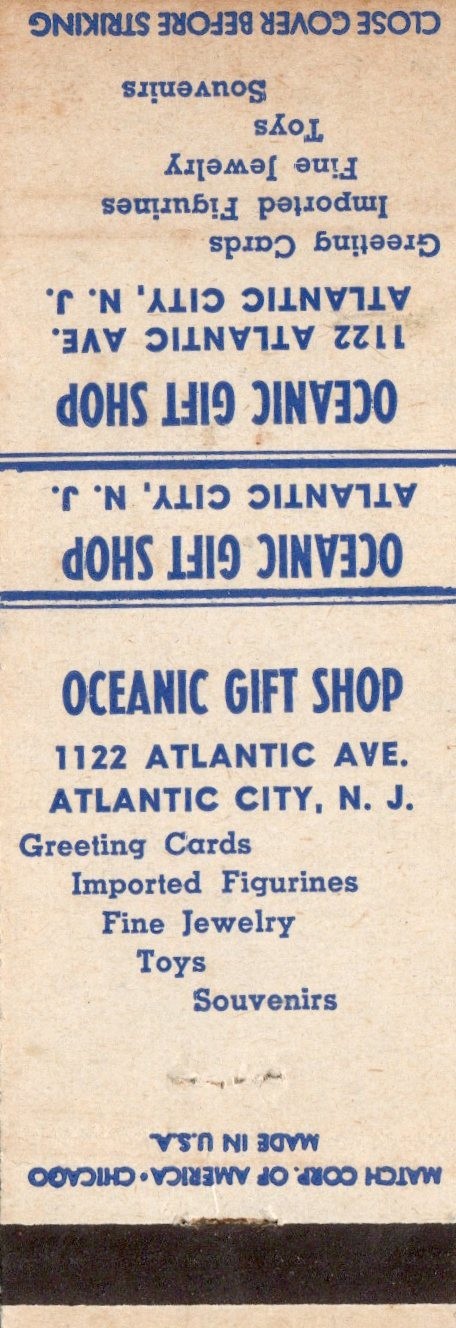 Vintage Matchcover Oceanic Gift Shop Atlantic City NJ