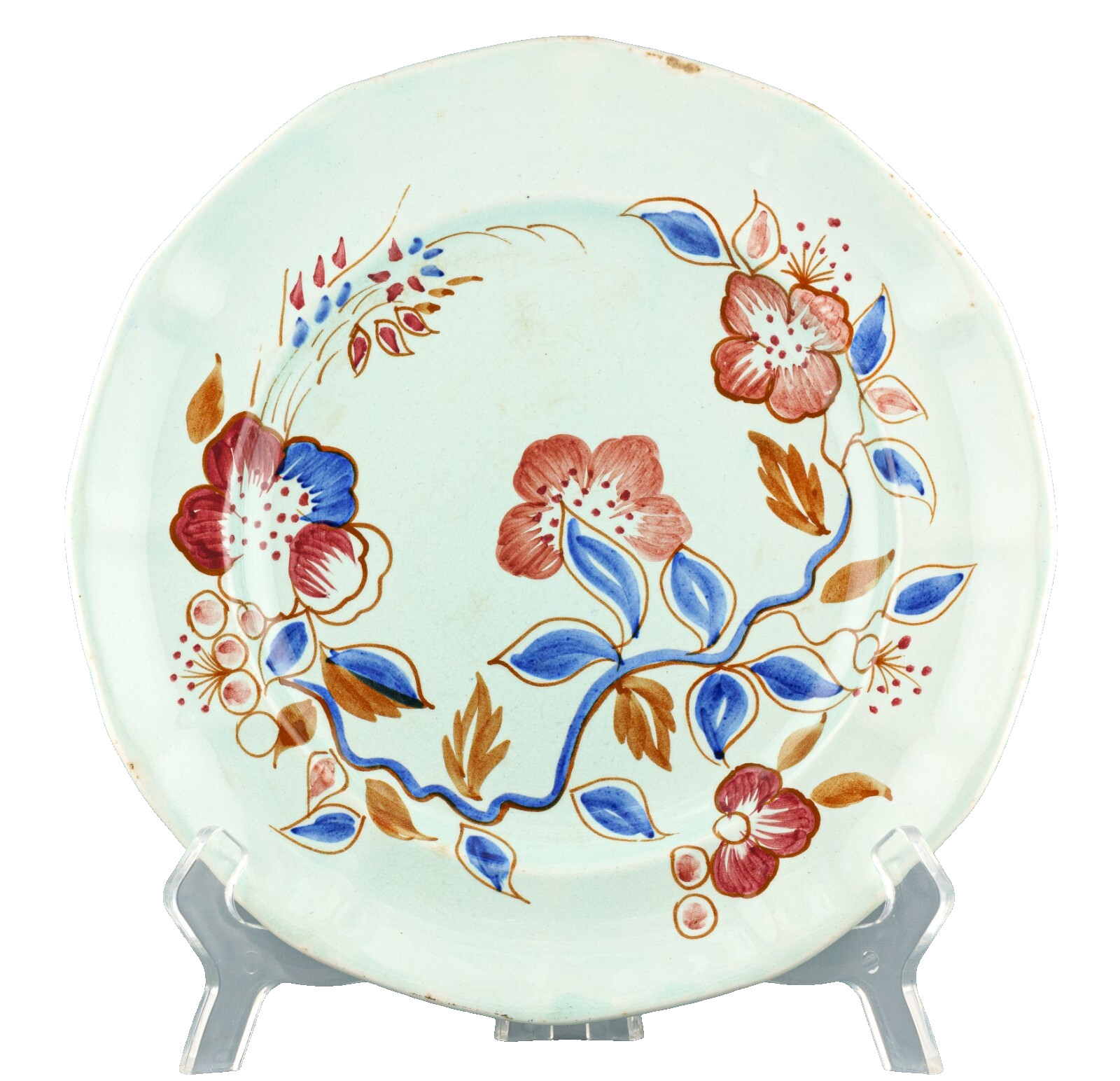 French Faience Plate Pottery Saint Clement Floral Maiolica Earthenware 19C
