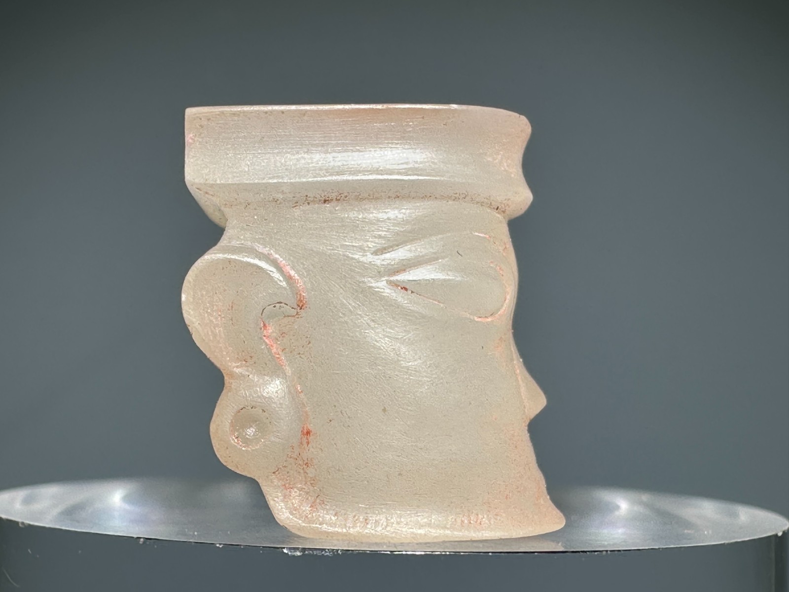 小精品 “Shi Jia He” Culture Jade Carved God Person Face Design Pendant L 2.0 CM
