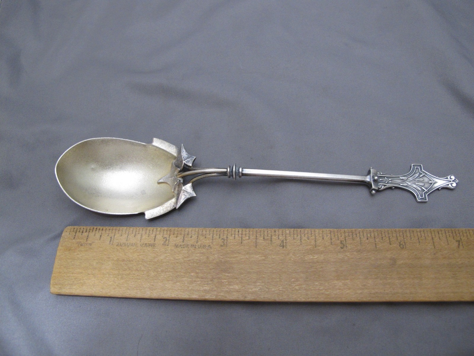 SCARCE Early Whiting CATTAILS & IVY Figural SUGAR SPOON-Gilt Bowl