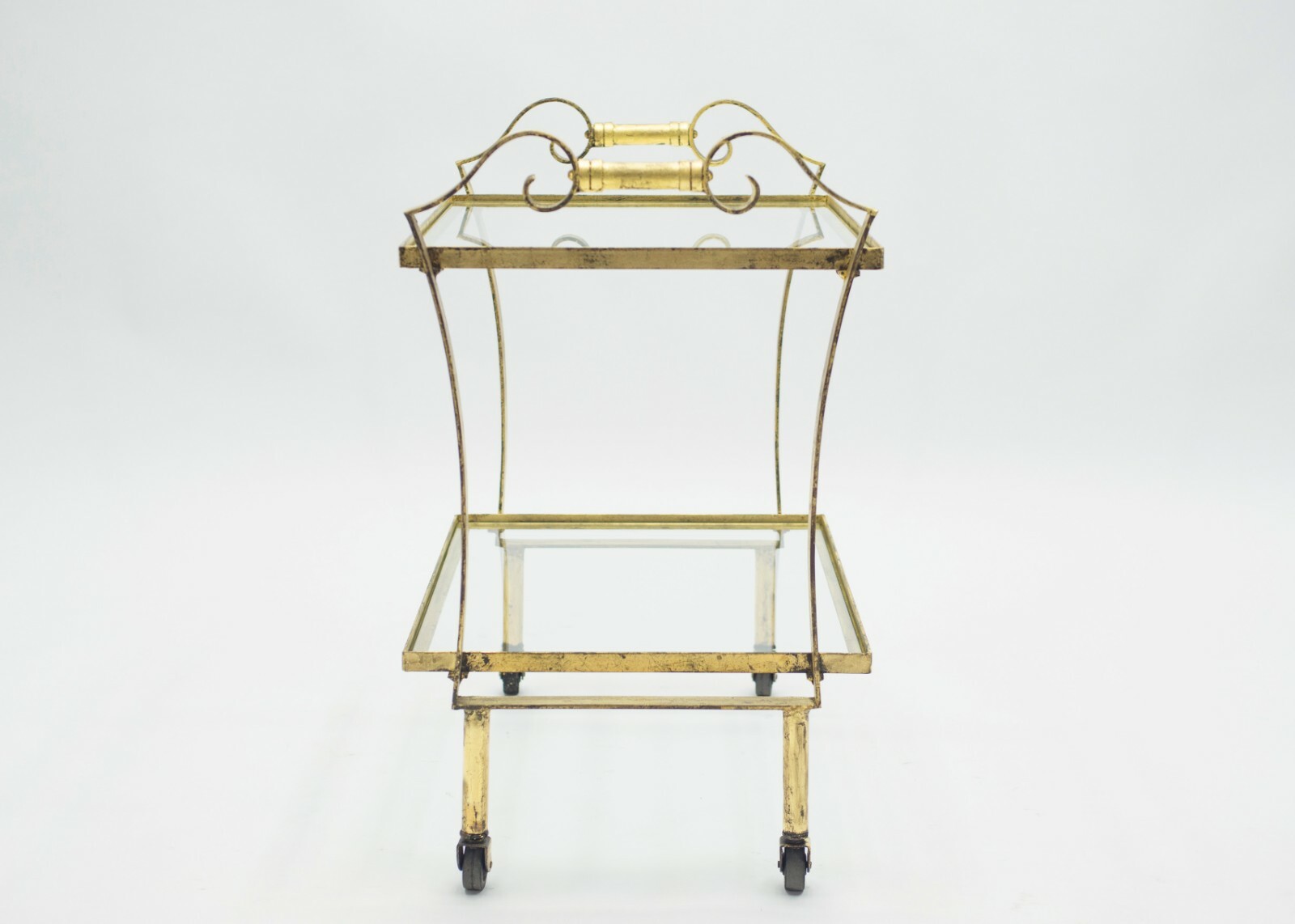French neoclassical Maison Ramsay gilded iron bar cart 1940s