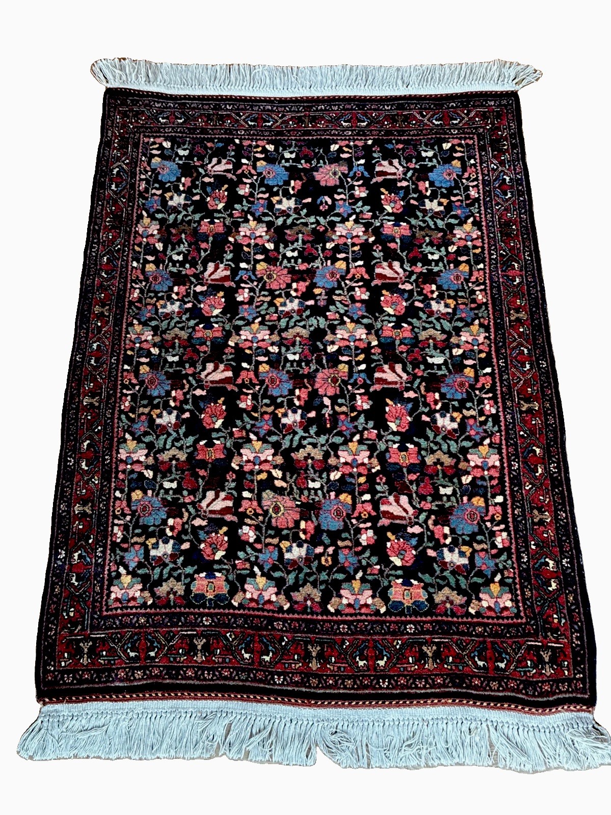 4 X 5 Antique Kurdish-Bidjar Rug Beautiful floral Pattern Midnight Blue Field