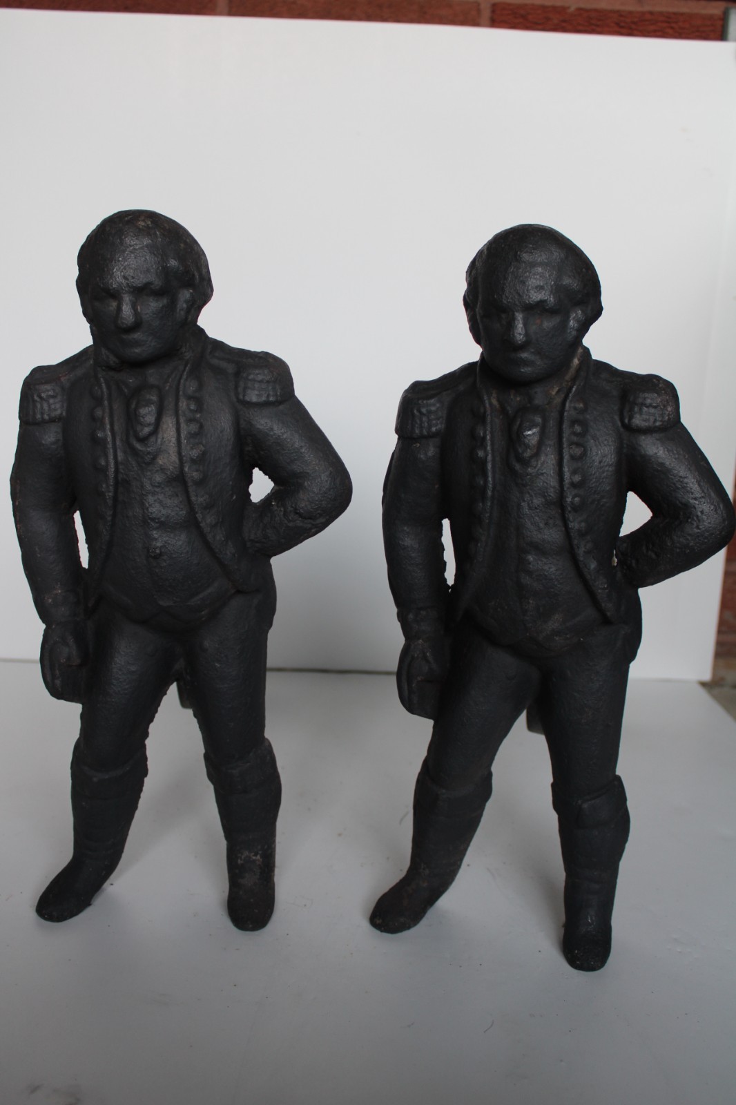 Antique 1876 Centennial George Washington Cast Iron Andirons, Appomattox, VA.