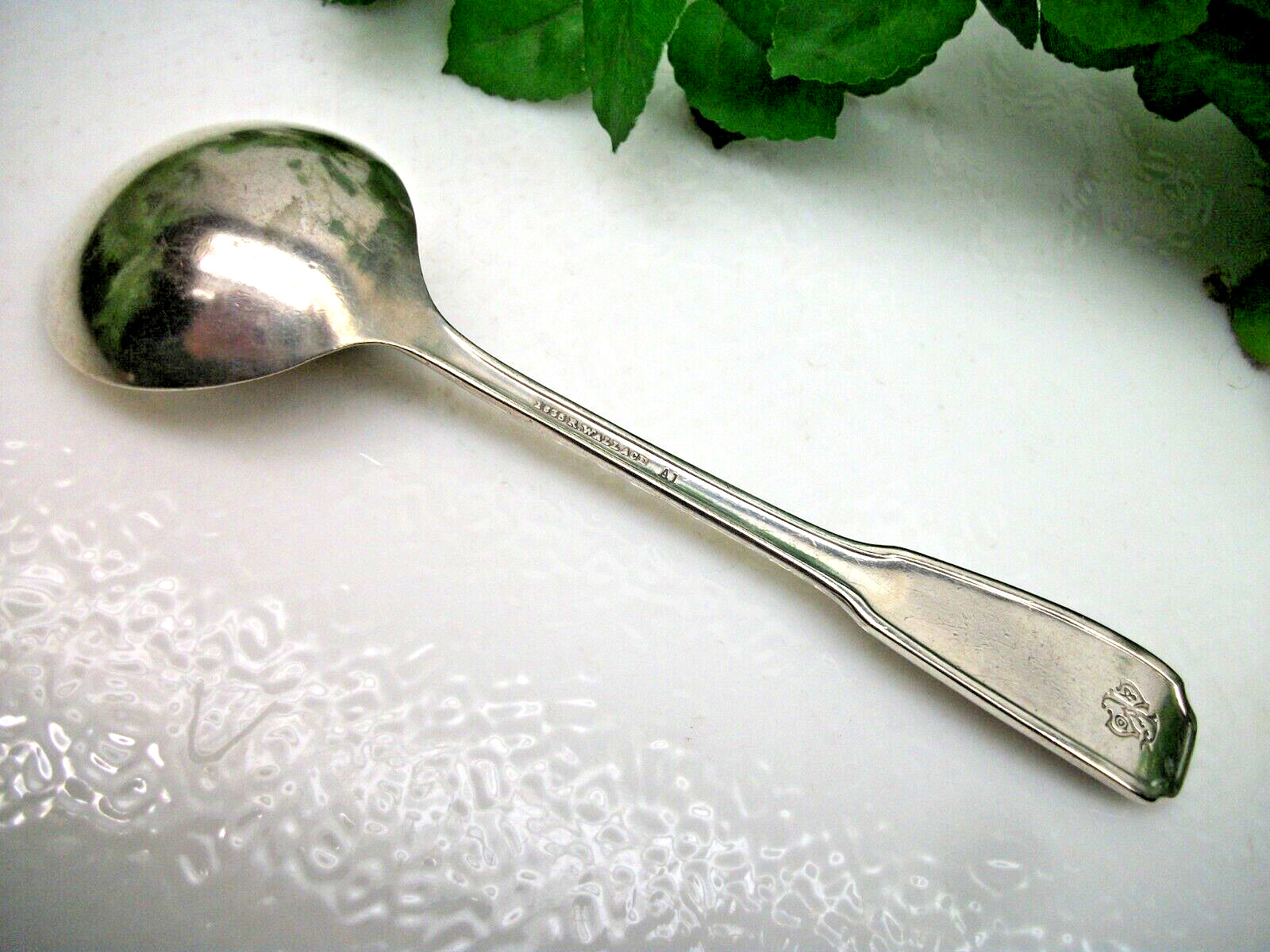 Antique 1835 R Wallace Silver DEVON Silverplate Round Sugar Jam Spoon 1923