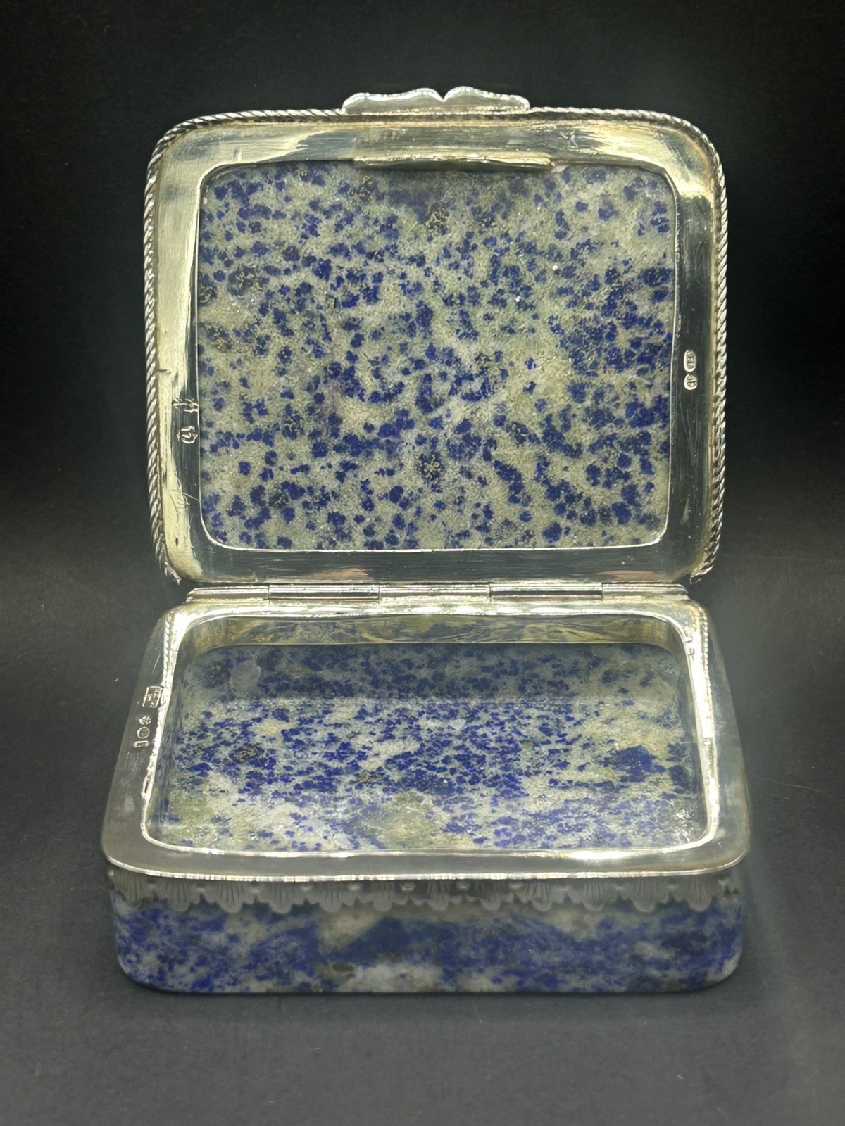 Antique Lapis Lazuli Stone Trinket Box Sterling Silver B.T.C Co. Ltd Stunning