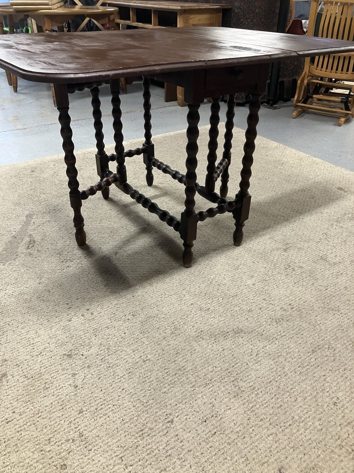 Antique Mahogany Drop Leaf Table With Drawer And Two Chairs