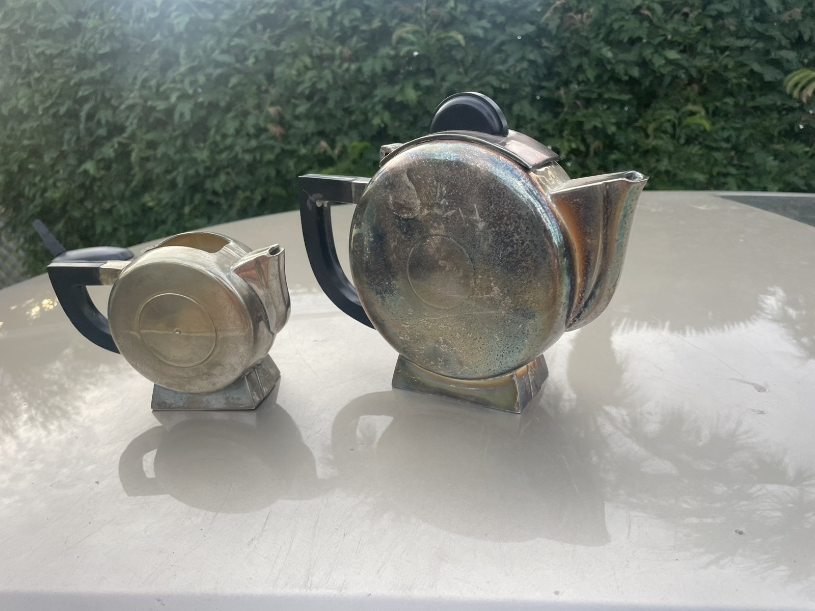 Christian Fjerdingstad, French Art Deco Silverplate Teapot and Creamer