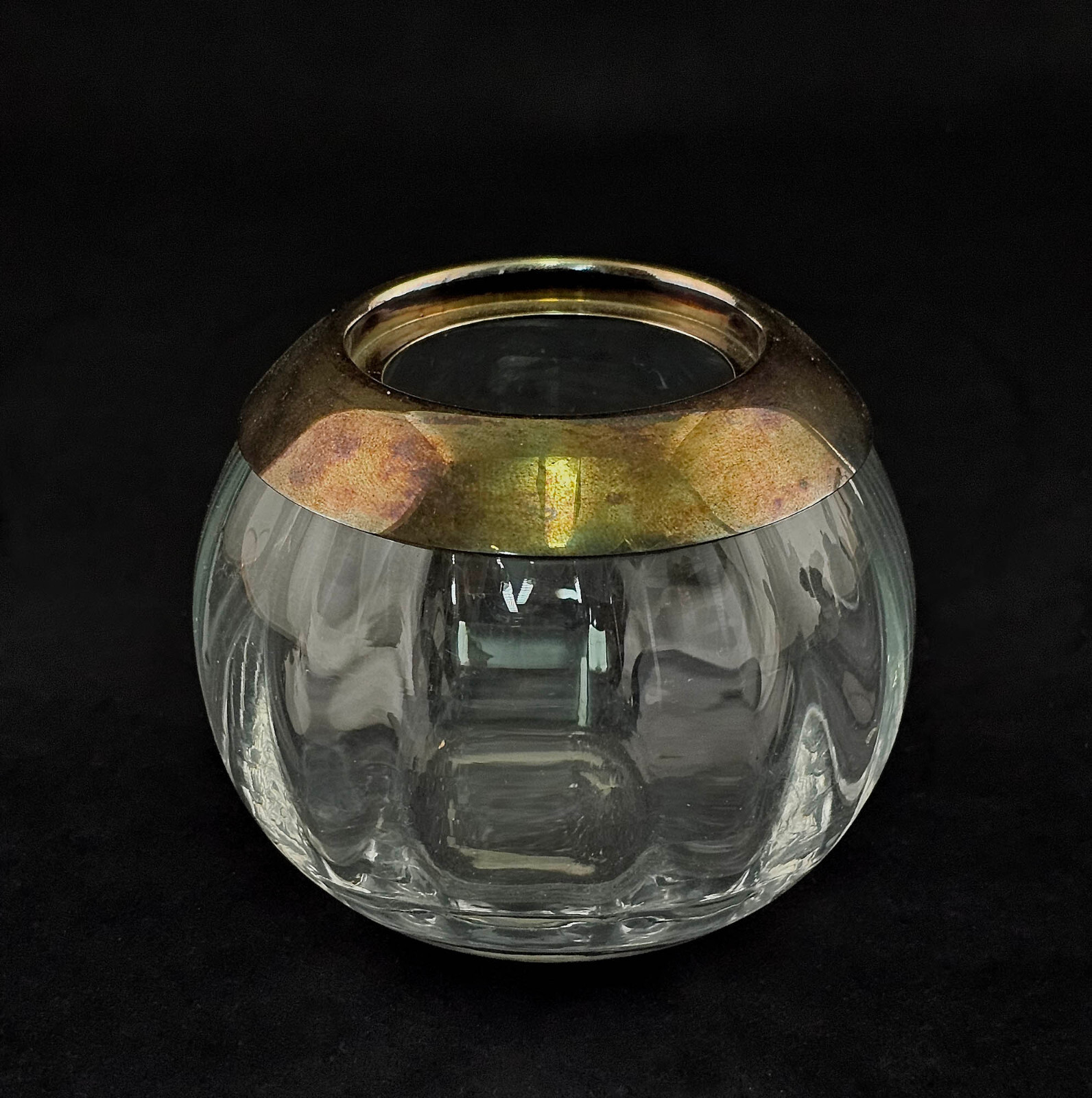 99830380 Ball Vase Glas With Silver Plated Randmontur 3 1/2×3 1/8in